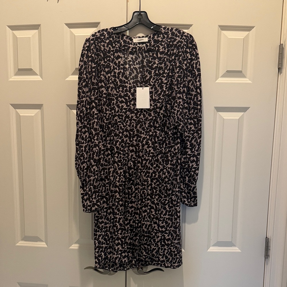 Isabel Marant Black and Cream Printed Long-Sleeve Shift Dress